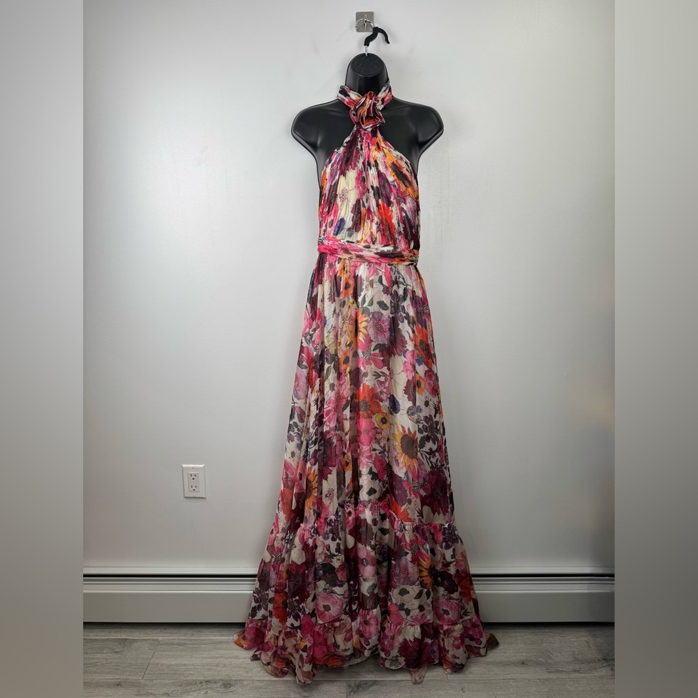 Mac Duggal Vibrant Floral Maxi Dress in Pink and Purple